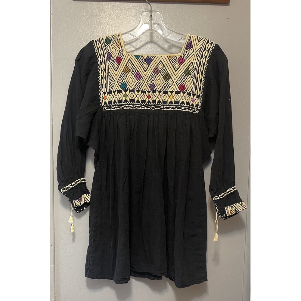 Handmade Mexican Embroidered Blouse Black Women's Large - Picture 2 of 3